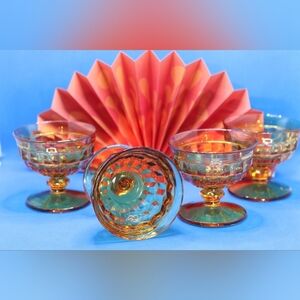 Vintage Amber Glass Goblets Set Of 8